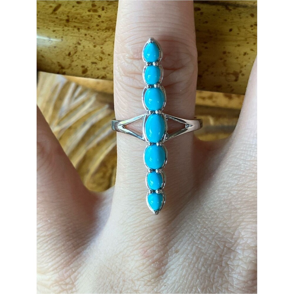 Genuine Sleeping Beauty Turquoise Sterling Silver Cocktail Ring Size 6.75